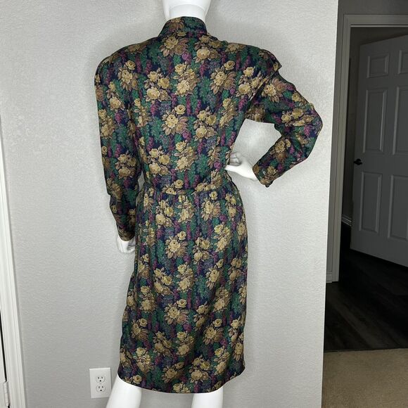 Vtg 80s Liz Claiborne Size 10 Floral Button Up Puff Sleeve Cottage Midi Dress - Picture 4 of 11